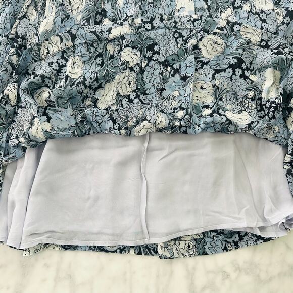 GANNI Elm Georgette Mini Dress Blue Floral Size 40 Long Sleeve Modest Viscose - Picture 10 of 13